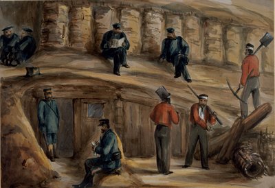 Gunners of the Royal Regiment of Artillery resting in the trenches of Sebastopol, c.1855 by Lt. Henry James Alderson