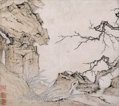 Narcissus, Plum Tree in a Landscape by Lu Zhi