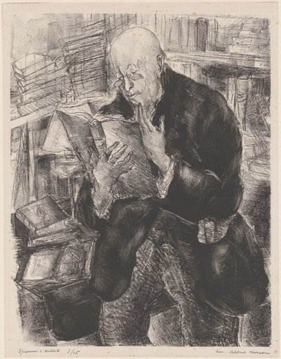 Man Reading in a Library by Luc Albert Moreau (signed by artist)