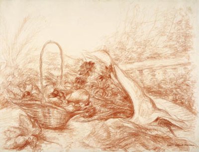 Still Life with Fruit Basket and Flower Bouquet by Luc Albert Moreau
