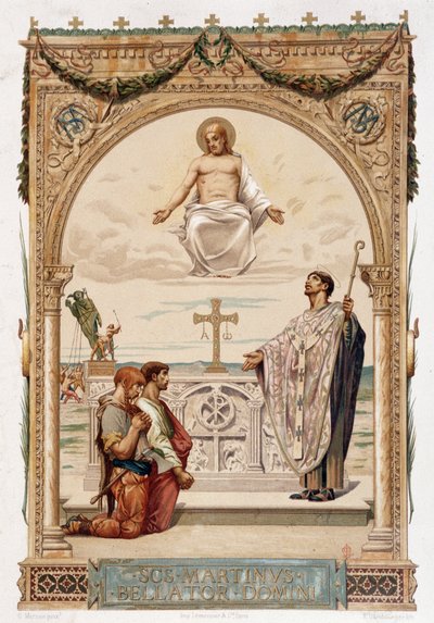 Saint Martin evangelizer of Gaul under the eye of Christ - chromo. according to a painting by Merson by Luc Oliver Merson