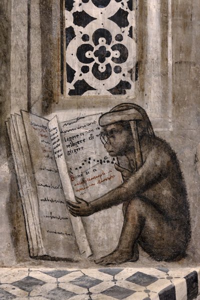 The Monkey with Glasses Reading a Book by Luca (workshop of) Signorelli