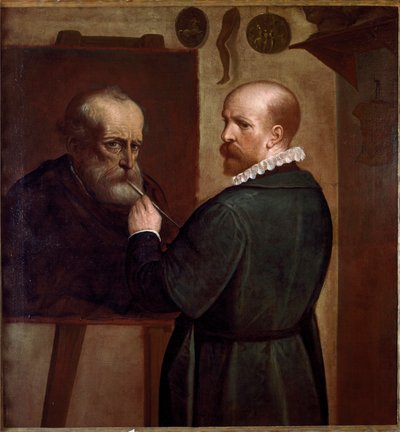 Self-Portrait of the Artist Making the Portrait of His Father by Luca Cambiaso
