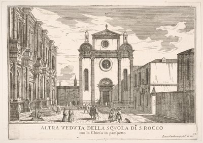 Plate 38: View of the facade of the church of St. Roch and at left the facade of the School by Luca Carlevarijs