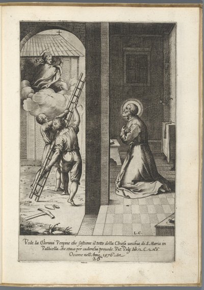 Filippo Neri Sees Mary Holding Up the Roof of Santa Maria in Vallicella (series title: Life of Saint Filippo Neri) by Luca Ciamberlano