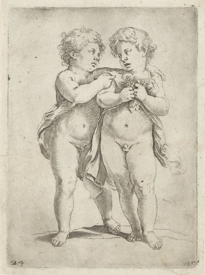 Two Boys, One with a Bunch of Grapes by Luca Ciamberlano