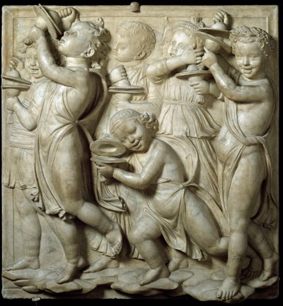 Panel of the Cantoria or Grandstand of Singers: Child Playing Cymbals by Luca Della Robbia