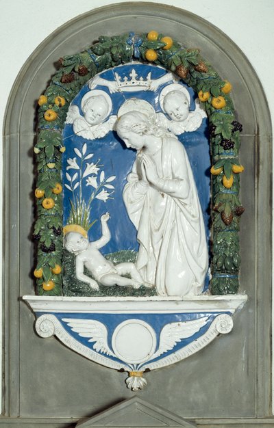 The Virgin Adoring the Child High Relief by Luca della Robbia 15th century Sanctuary of Verna, Italy by Luca Della Robbia