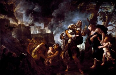 Aeneas Fleeing Troy, Carrying Anchises by Luca Giordano