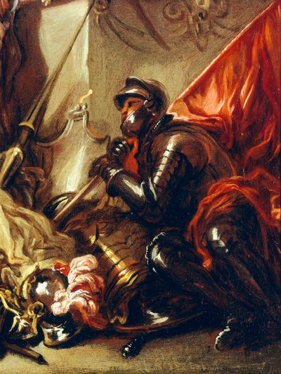 Soldier holding banner (detail) by Luca Giordano