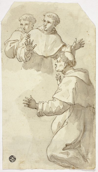 Three Startled Monks, One Kneeling, Two Standing by Luca Giordano