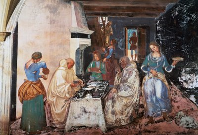 Benedict Tells the Monks Where and When They Ate While They Were Outside the Monastery, Scene from the Stories of St Benedict by Luca Signorelli