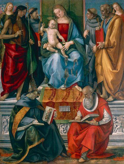 Madonna and Child with John the Baptist, Francis of Assisi, Anthony of Padua, Joseph Bonaventure and Jerome by Luca Signorelli