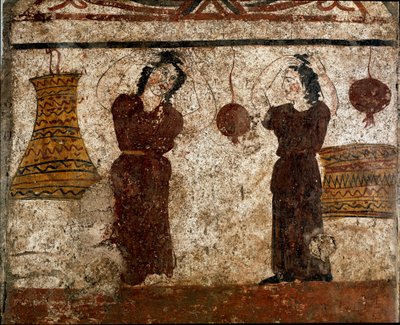 A Group of Dancers During a Funeral Rite, Lucanian Fresco, 4th Century BC, Necropolis of Paestum, Italy by Lucanian School