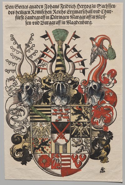 Coat of Arms of John Frederic, Elector of Saxony, called the Magnanimous by Lucas Cranach