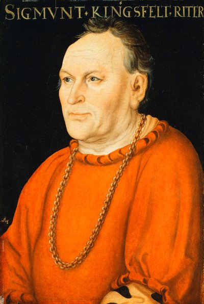 Portrait of Sigmunt Kingsfelt, Half-length, Wearing a Red Costume by Lucas Cranach