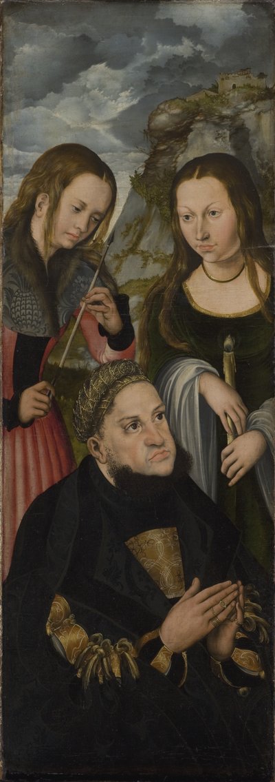 The Elector Frederic the Wise of Saxony (1463-1525) with the Saints Ursula (left) and Genevieve (right) by Lucas Cranach d.Æ.