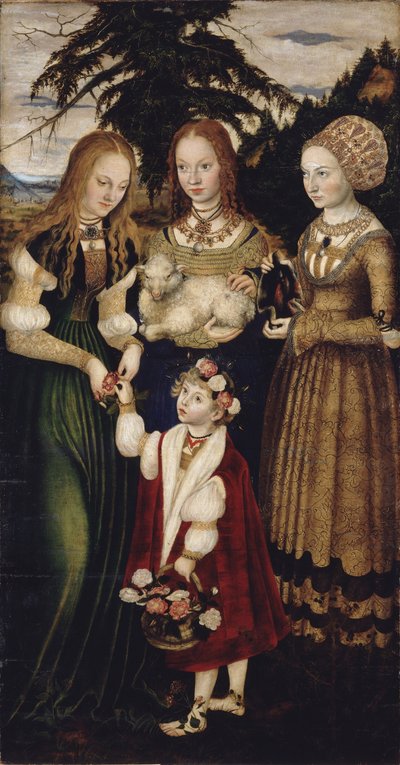 Altarpiece with the Martyrdom of Saint Catharine, Left Wing: The Saints Dorothea, Agnes and Cunigund by Lucas Cranach the Elder