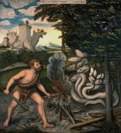 Hercules and the Lernaean Hydra. From the Series of the Deeds of Hercules by Lucas Cranach the Elder