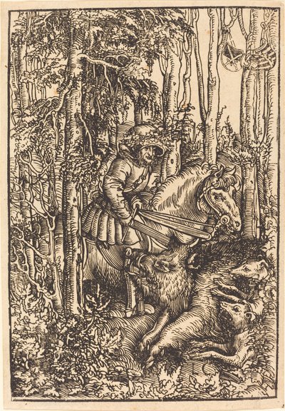 Hunter on Horseback Hunting a Wild Boar by Lucas Cranach the Elder