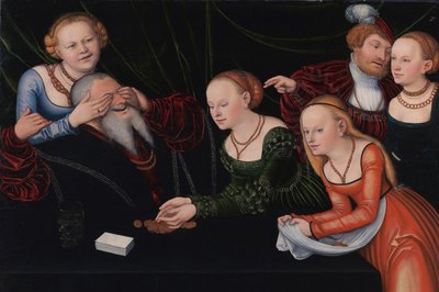 Old man beguiled by courtesans, ca 1537 by Lucas Cranach the Elder