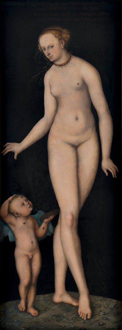 Venus with Cupid as Honey Thief Against a Black Background by Lucas Cranach the Elder