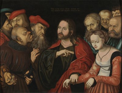 Christ and the Woman Taken in Adultery by Lucas the Elder (after) Cranach