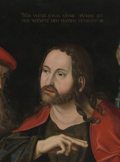 Christ and the Woman Taken in Adultery (detail) by Lucas the Elder (after) Cranach