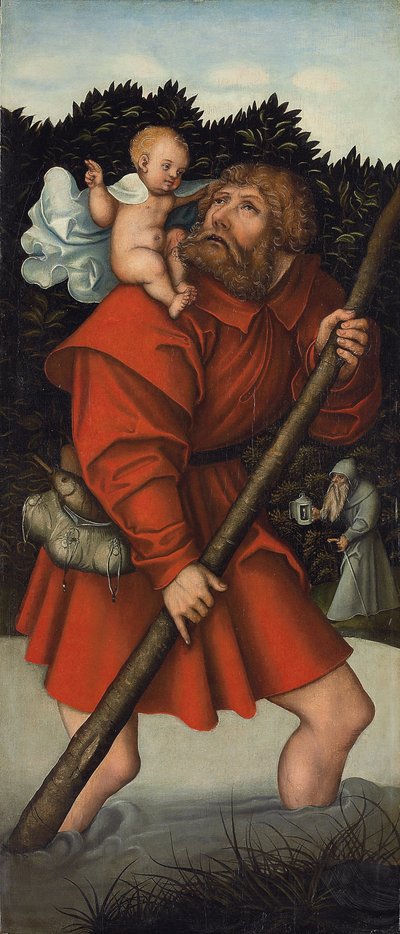 Saint Christopher Carrying the Christ Child; and The Archangel Michael Holding the Scales of Justice by Lucas the Elder (workshop of) Cranach