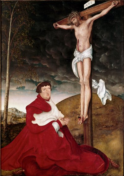 Cardinal Albert von Brandenburg Adoring the Crucifix by Lucas the Elder Cranach