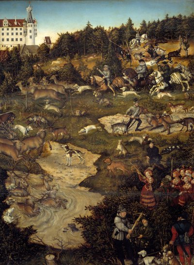 Hunting in honor of Charles V at Torgau Castle (Germany) (detail). Painting by Lucas Cranach by Lucas the Elder Cranach