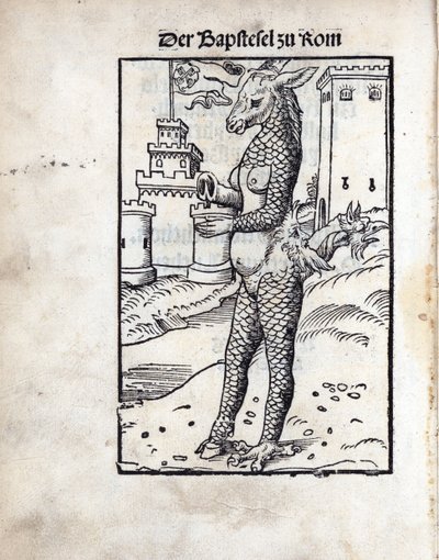 The Papal Ass of Rome, by Lucas Cranach the Elder. Woodcut by Lucas the Elder Cranach