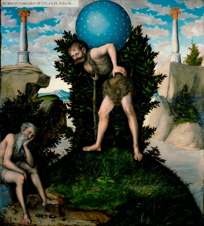 Atlas and Hercules (From The Labours of Hercules) by Lucas the Elder Cranach