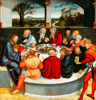 The Last Supper (with Luther amongst the Apostles). Reformation altarpiece by Lucas the Younger Cranach