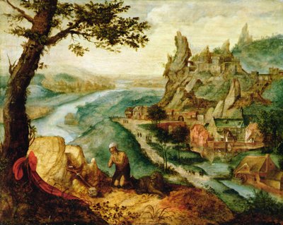 Saint Jerome in a Landscape by Lucas van (c.1490 c.1570) Gassel