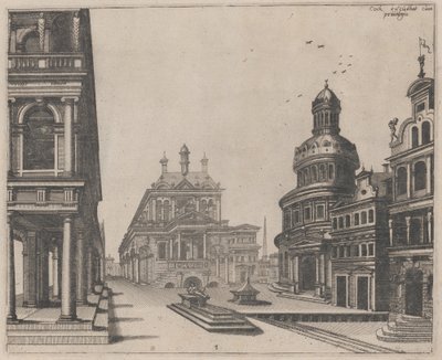 Corner of a Palace with Colonnade and Circular Building by Lucas van Doetechum and Johannes