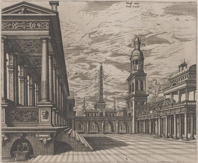 Town Square with a Colonnade at Left by Lucas van Doetechum and Johannes