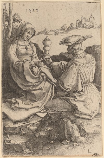 A Nobleman and a Lady Seated in a Landscape by Lucas van Leyden