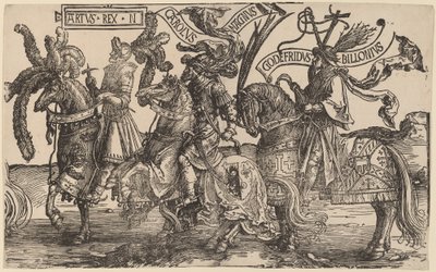 Arthur, Charles the Great (Charlemagne), Godfrey of Bouillon by Lucas van Leyden
