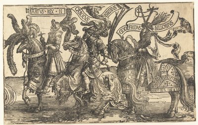 The Heroes King Arthur, Charlemagne, and Godfrey of Bouillon (The Nine Heroes) by Lucas van Leyden
