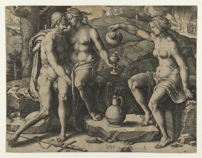Lot and His Daughters by Lucas van Leyden