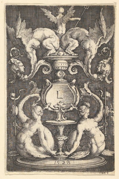 Panel of Ornament with Two Sirens by Lucas van Leyden