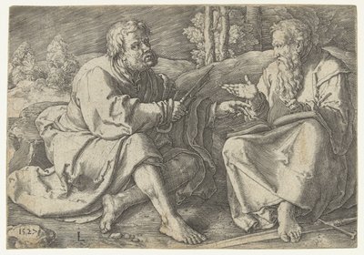 Paul and Peter Sitting in a Landscape by Lucas van Leyden