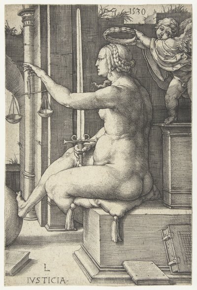 Justice (title on object) Seven Virtues (series title) by Lucas van Leyden