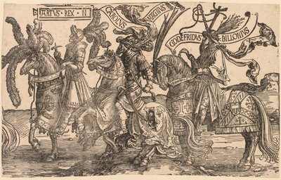 The Nine Heroes: Arthur, Charles the Great (Charlemagne), Godfrey of Bouillon by Lucas van Leyden