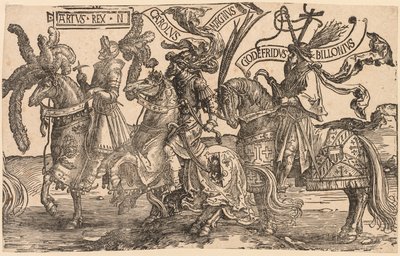 The Nine Heroes: Arthur, Charles the Great Charlemagne, Godfrey of Bouillon by Lucas van Leyden