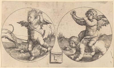 Two Cupids in Two Circles by Lucas van Leyden