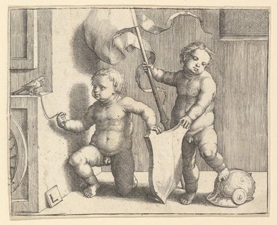 Two Nude Children Supporting a Blank Shield, ca. 1510 by Lucas van Leyden