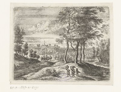 Forest Landscape with Two Women and a Boy with a Basket (Small Landscapes) by Lucas van Uden