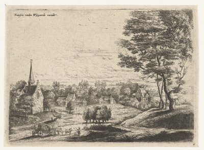 View of a Village with a Covered Wagon (Five Landscapes series) by Lucas van Uden
